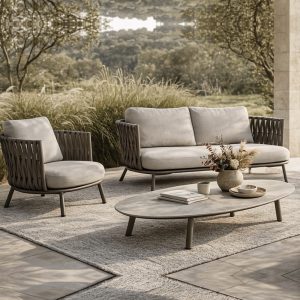 modern outdoor rope sofa set for commercial patio and hotel projects