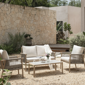 beige rope patio sofa set with coffee table for wholesale outdoor furniture projects